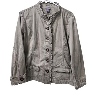 Laura Scott Petite Olive Ruffle Trim Button Front Utility Jacket XLP Peplum Fit